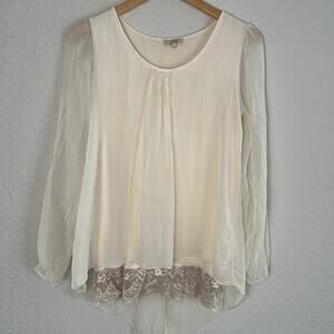 Giusy 100% Silk Cream White Blouse Italian Coquette Feminine Girly Romantic Lace